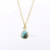 Copper Amazonite Necklace - Solid Silver - Gold Plated Pendant Necklace - 10x14mm Pear - Statement Jewelry - Gift For Lady -Jewelry for Prom